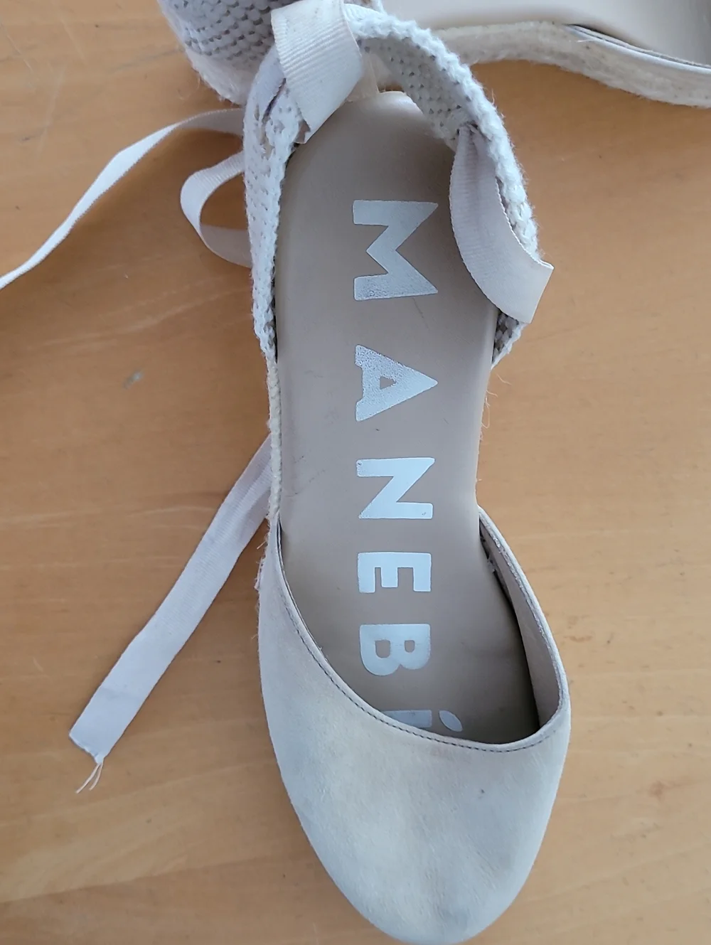 Manebi Light Cream Lace-Up Espadrille Wedges